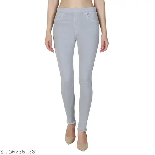 Women's denim jegging, cozy and colorful, solid pattern, size 28 (waist 28in, length 37in), made in India