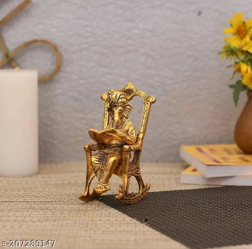 Metal Ganesha idol, decorative religious showpiece for home, office or car dashboard, size: 6.5cm(L) x 14cm(H) x 6.5cm(W), made in India