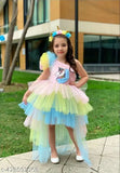 Multicolored unicorn tutu dress with ruffles, girl's birthday party attire