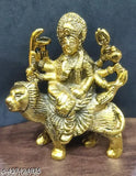 Gold metal Durga Maa Idol Statue for puja, decorative showpiece, 10cm x 8cm x 11cm