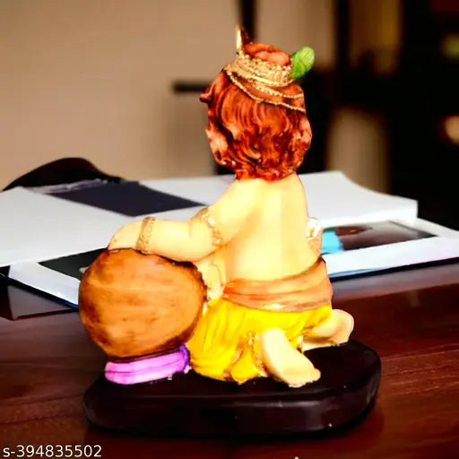 Resin Krishna idol for home decor, Indian God Lord Krishna figurine, standing at 18.5cm x 15.5cm x 9cm, perfect for Diwali or office showcase