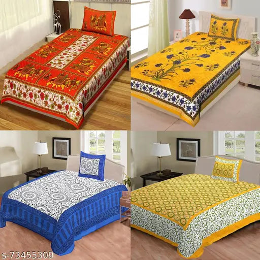 Pack of 4 Single Bed Bedsheet 4 Bedsheet with 4 Pillow Cover