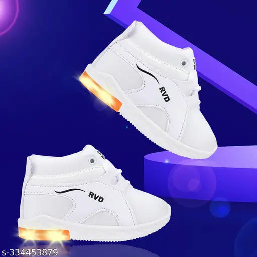 Stylish boys' light shoes with a red 'Bacho' logo and glow-in-the-dark soles