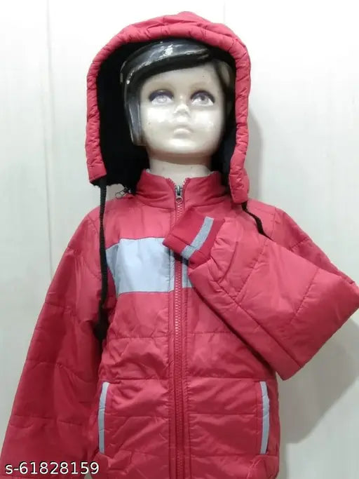 Red padded child's jacket with hood, faux fur lining