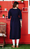 Rayon embroidered kurta in various sizes, featuring three-quarter sleeves and round neck. Comfortable, breathable, and stylish women's fashion from India