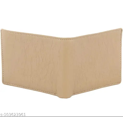 Cream faux leather men's wallet, features 2 compartments, solid pattern, free size (11cm x 10cm), handcrafted in India