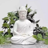 White poly resin meditating Buddha idol, 55 inch. Exquisitely handcrafted Indian Buddha statue for home decor or gifting