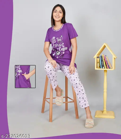 Printed nightsuit long top in vibrant colors, 100% cotton with side pockets, very soft and cool for summers, high quality Indian make