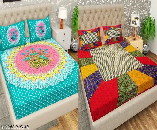 Pure cotton, floral double bedsheets & pillow covers set (104 thread count), ideal for summer by VNV Creation