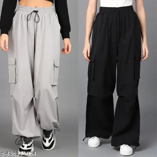 Grey high waist oversized casual pants with drawstring ties