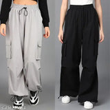 Grey high waist oversized casual pants with drawstring ties