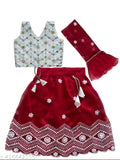 Embroidered cotton and net kids lenga choli with embellished dupatta, various sizes from 6-8 years old, Indian tradition wear for girls