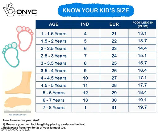 Multicolor boys' dino sandals, premium leather material, age-size guide from 1 to 6 years with measurements in inches and centimeters for EU feet