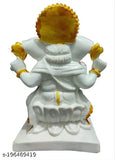 Marble white Ganesha idol, intricately carved with traditional design, 7" tall, perfect for home temple or office decor