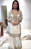 Trendy embroidered periwinkle kameez with matching dupatta set