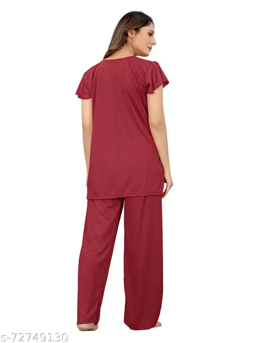 Attractive satin nightdress & nightsuit for daily wear, satin lycra blend fabric, easy washable, M/L/XL sizes available