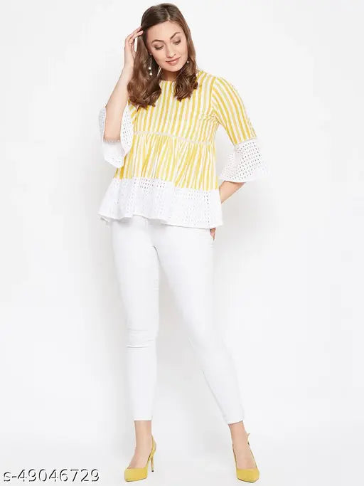 WineRed striped rayon top with three-quarter sleeves, ideal for office and casual wear, breathable and lightweight