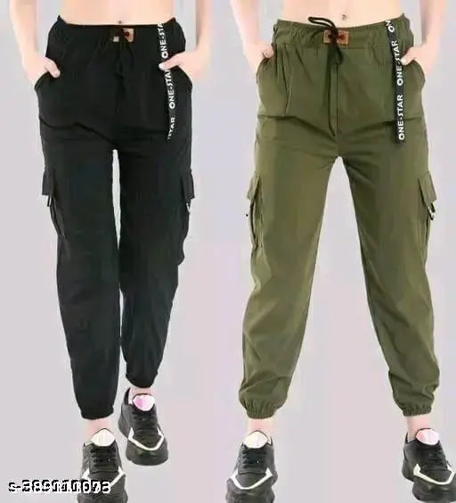 Women's cotton lycra combo joggers with pockets