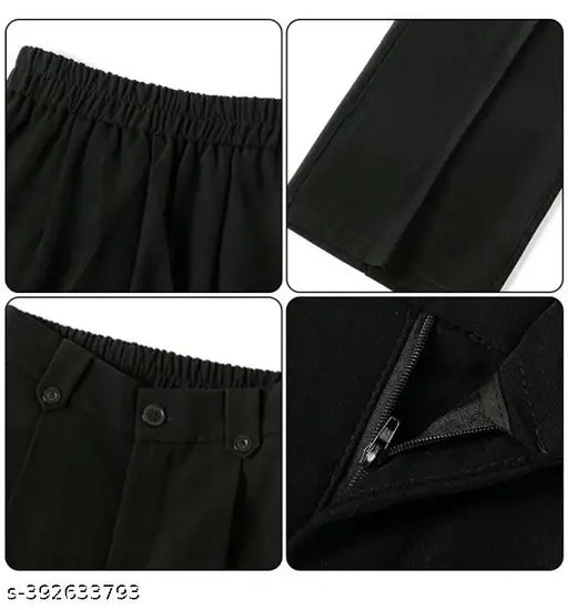 Black women's straight leg pants with zip fly