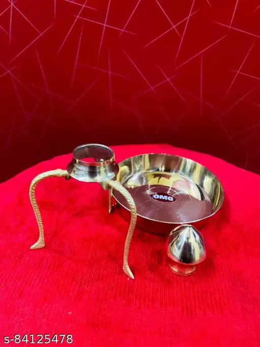 Gold and silver Shivling stand with matching loti