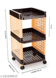 Bience 3 tier plastic storage organizer with wheels, brown and ivory. Ideal for kitchens and offices