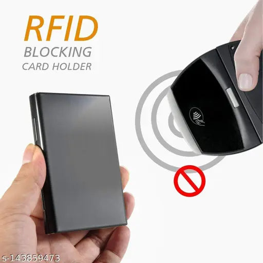 Black metal 6-slot ATM card holder for men with RFID protection and 1 compartment for visiting cards