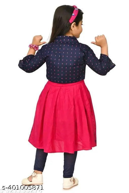 Pink rayon girls' festive wedding dress with 3/4 sleeve, intricately designed for tradition-meets-modern style