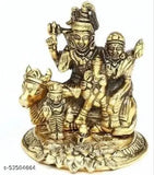 Shiv parivar idol set in metal, including Lord Shiv, Ganesh, Parwati, Nandi, and Kartikeya, for home, office, and gifting purposes. The idols are of 9x8 inches size, with a lucky, love, happiness, and prosperity theme. This set is suitable for both personal use and as a gift item. The material of the idols appears to be metal, possibly brass or similar alloy