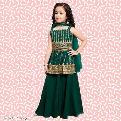 Tinkle Trendy Girls crepe kurta suit set in embroidered patterns, suitable for 2-3 to 10-11 years old children, Indian origin
