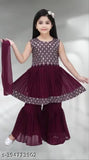 Sequined Georgette Anarkali Top with Sharara Bottom, 2-3 Years, Indian ethnic wear