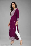 Rayon chikankari embroidered kurti for women, three-quarter sleeves. Indoor portrait showcasing single M, L, XL, XXL sizes in fashionable rayon fabric. Traditional, elegant, and comfortable Indian attire for functions, festivals, parties, weddings. Handcrafted in India