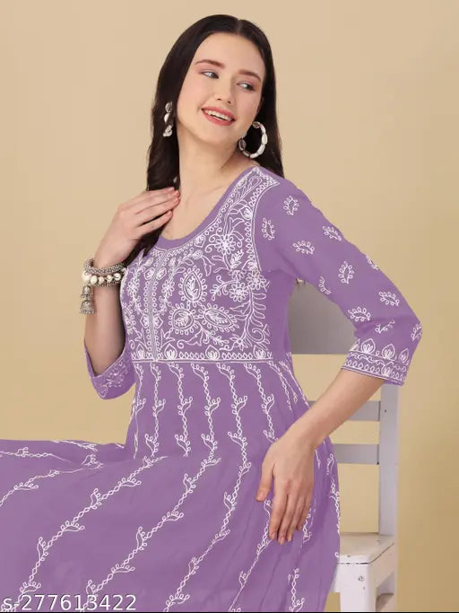 Georgette Alisha Superior Chikankari Anarkali Kurta, S-XL sizes with 3/4 sleeves and 50 inches length