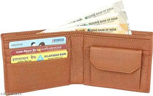 Faux leather bi-fold compact ID window wallet, trendy men's wallet for daily use with 2 compartments, solid color design