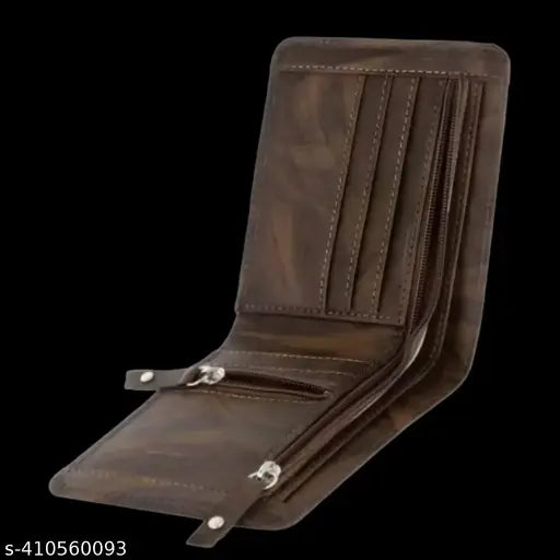 Brown faux leather mini Zubex wallet (5 card slots), compact design for daily use in trousers