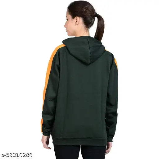 Dark Green & Orange Women's Cotton Blend Sweatshirt with Kangaroo Pocket - Chanda Khuba hoodie for urban styling and winter comfort