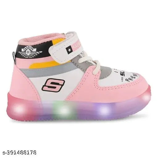 Redburg kids LED light shoes, synthetic casual walking running shoe for boys and girls, latest design, velcro fastening, ideal for 18-24 months, solid net, India origin