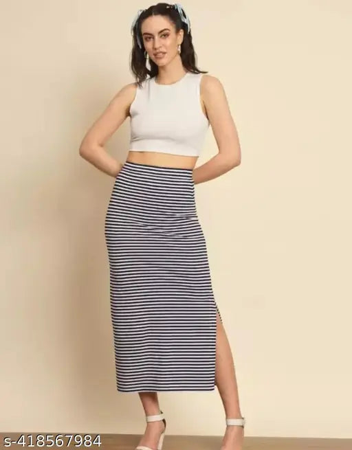 Stylish striped cotton blend skirt for women, trendy checked net fabric, size 26/28/30