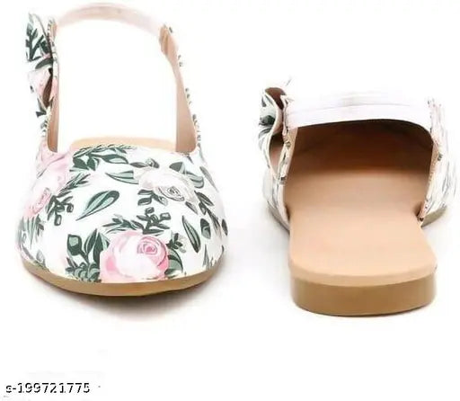 Synthetic printed ballerinas, "Nikunj Store Phood Bantoo Open Bellié" in various sizes (IND-3 to IND-9), origin India