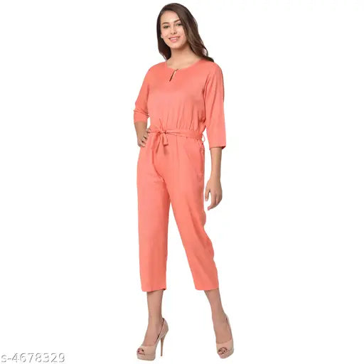 Rayon three-quarter sleeve women's jumpsuit, solid net design, trendy Indian fashion for ladies (S, M, L, XL, XXL)