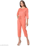 Rayon three-quarter sleeve women's jumpsuit, solid net design, trendy Indian fashion for ladies (S, M, L, XL, XXL)