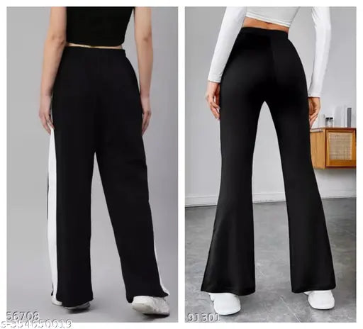 Trendy women's classic bell bottom trousers, black, comfortable material