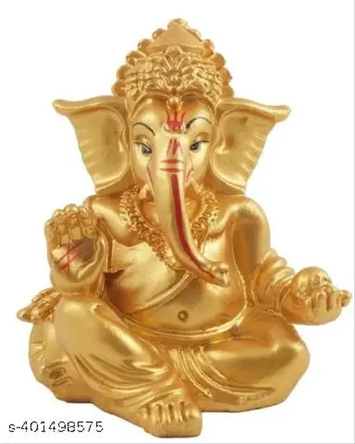 Matte gold resin Ganesha idol for home decor, versatile statue for pooja or office table, handmade by Indian artisans