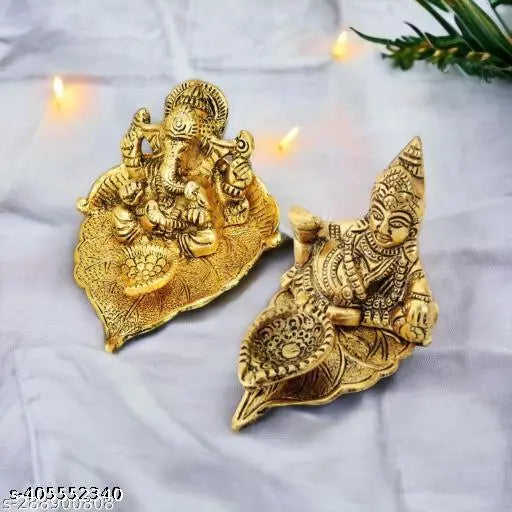 Metal Kubera Deepam with Ganesh deepak, Indian god idol decor for pooja article style, measures 5x6x9 cm, set of 2