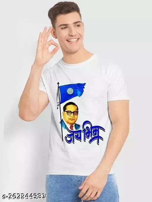 Polyester kids tee with Jay Bhim print, short sleeves, Indian-made, size options: XS, S, M, L, XL