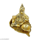 Metal Kuber Deepak murti for money and vastu, decorative Indian god idol (11cm x 9cm x 7cm)