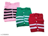 Wool striped sleeveless sweaters for kids (0-3, 3-6, 0-6 months), handmade winter essential pack