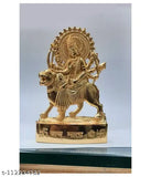 HaridwarDivine Golden Polish Durga Maa Statue: Handcrafted metal God Idol for worship (11cm H x 7cm W), adding positivity to home or office decor. Indian origin