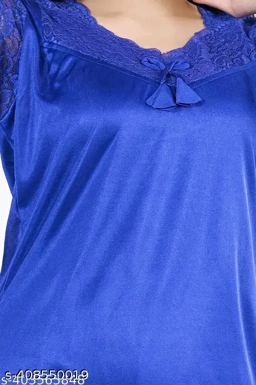 Satin short sleeve women's pyjama set in solid colors, soft and comfortable for all-day work or sleep from home, Indian origin