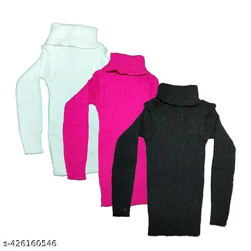 Baby girls & boys Casual Winter Full Sleeve Woolen High Neck for Baby Boys and Baby Girls Sweater, Kids High Neck, Kids Innerwear High Neck combo (pack of 3)multicolor