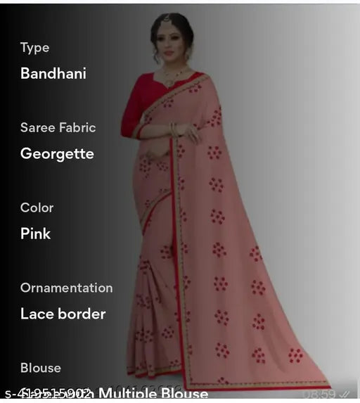 Soft Georgette Saree, plain base with fancy printed details, in shades of red and pink, traditional party wear